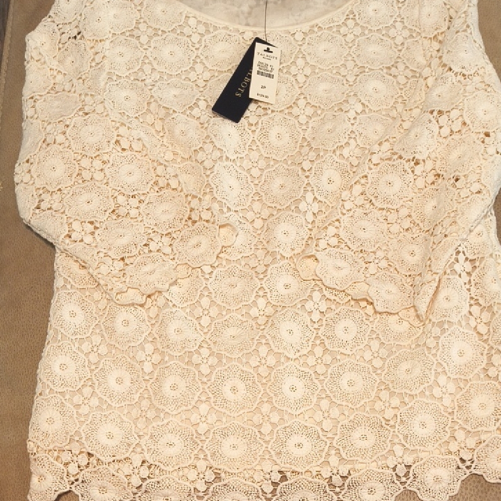 Woman's Dainty Off White Lacy Top By Talbots NWT Size 2P